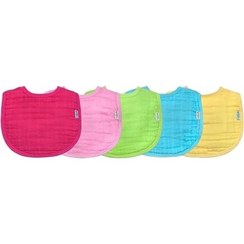 green sprouts Muslin Bibs made from Organic Cotton (5 pack)| 4 absorbent layers protect from sniffles, drips, & drools | 100% Organic cotton muslin, Adjustable snap closure, Machine washable