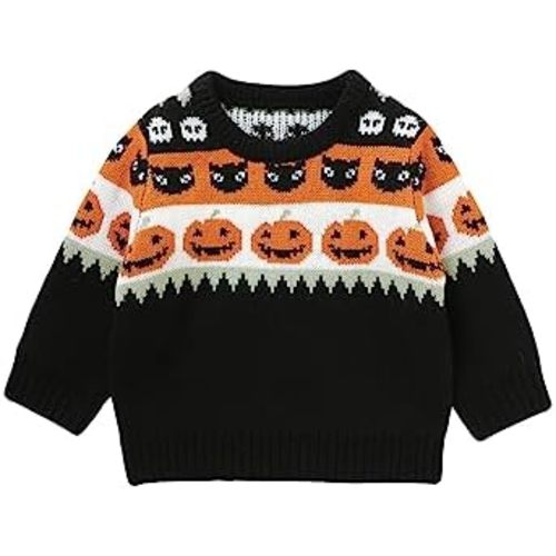 Toddler Baby Boy Girl Halloween Sweater Knit Chunky Pumpkin Sweaters Oversized Pullover Outfit Fall Clothes