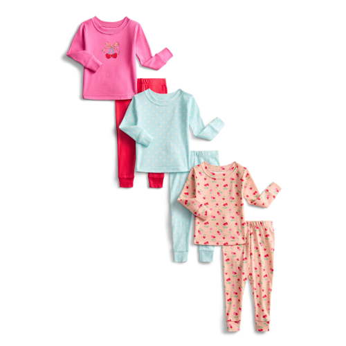 Wonder Nation Toddler Boys or Girls Cotton Long Sleeve Top and Pants Pajama Set, 6-Piece, Sizes 12M-5T