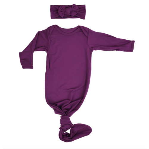 Plum Purple Knotted Newborn Gown With Bow
