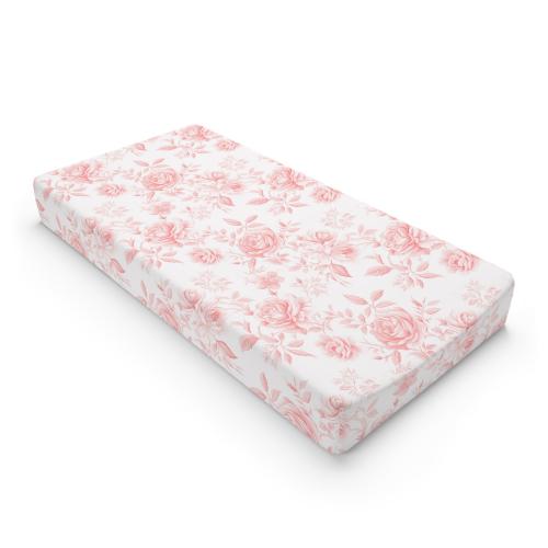 Pink Toile Baby Changing Pad Cover: Soft Floral Nursery Decor