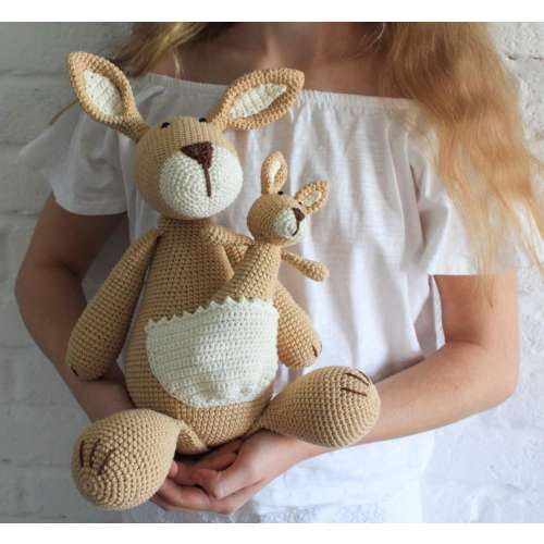Crochet Kangaroo family, Australian stuffed animals -  Big nursery decor, Personalized gift  for 1st birthday