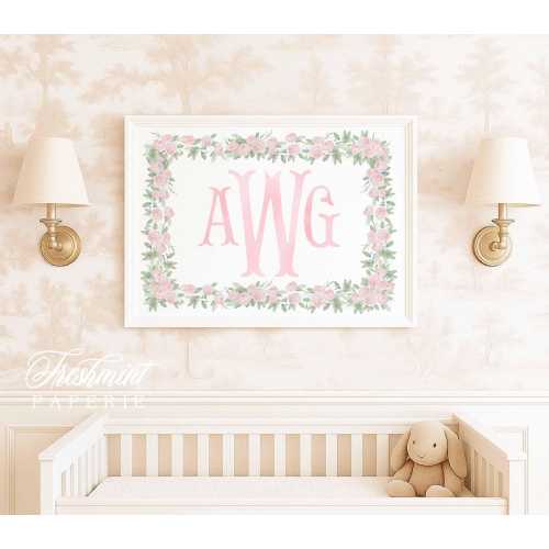 Watercolor monogram Floral nursery Wall Art, Nursery name print, Monogram Nursery, Custom nursery wall art, Whimsical floral nursery art