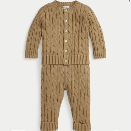 Cable-Knit Cotton Cardigan & Pant Set