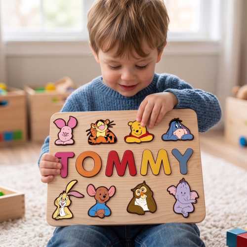 Personalized Winnie The Pooh Wooden Name Puzzle | Custom Baby Name Puzzle | Montessori Toddler Toy |Baby Shower Gift | Nursery Gift for Kids