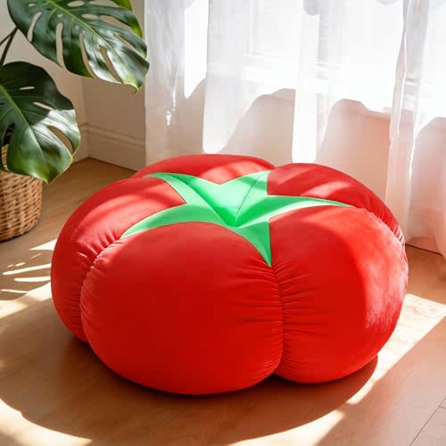 Extra Large Tomato Floor Cushion Pillow  Plush Cushion for Sitting | Cute Round Plush Chair Cushion for Reading, Gaming, Meditation & Home Decor. 60 cm/23.6 Inch