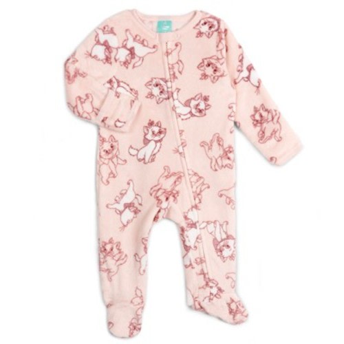 Disney Classics The Aristocats Newborn Baby Girls Flannel Fleece Zip Up Woobie Sleep N' Play Gossamer Pink Marie 0-3 Months