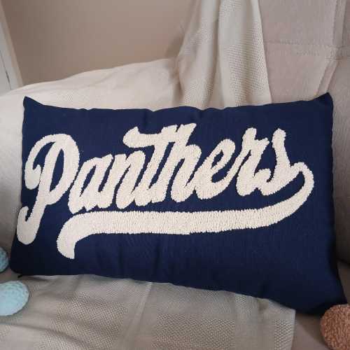 Custom Name Punch Needle Pillow – Kids Sports Room Decor – Personalized Gift for Boys – Handmade Embroidered Throw Cushion