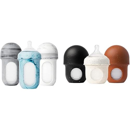 Boon Nursh Reusable Baby Bottles - Collapsible Silicone Pouch Design, Everyday Essentials