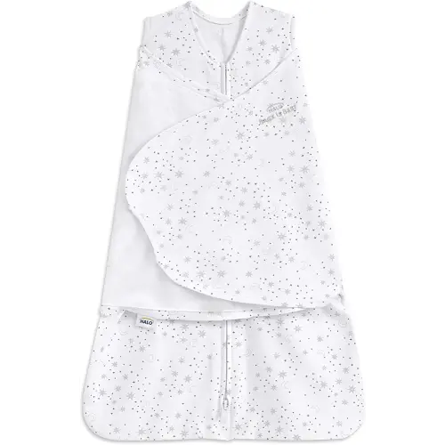 HALO 100% Cotton Sleepsack Swaddle, 3-Way Adjustable Wearable Blanket, TOG 1.5, Midnight Moons Grey, Newborn, 0-3 Months