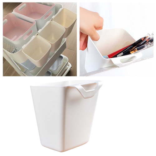 6 Pack Hanging Cup Holders, 2025 New Wall Mount Organizers with Hooks, Multi-Purpose Storage Containers for Rolling Cart, Office, Kitchen, Craft Supplies - White Hanging Buckets
