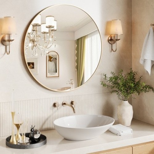 36 Inch Round Mirror - Large Gold Wall Mirror with Metal Frame, Ideal Bathroom Mirror for Entryway, Living Room & Dining Room Decor