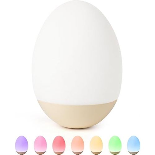 Egg Night Light for Nursery: Baby Night Lights Tap Lamp Stepless Dimming with Warm White and 7 RGB Colors Rechargeable Portable for Infant and Kids Bedroom Breastfeeding Sleep Aid