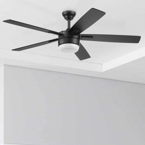 Harbor Breeze Boltz III Easy2Hang 52-in Matte Black with Black Blades Integrated LED Ceiling Fan With Light 5 -Blade