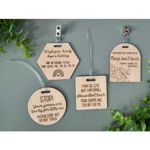 Please Don’t Touch Baby Wooden Tag- Germs, Preemie gift, Don't kiss baby, Stroller or Carseat tag