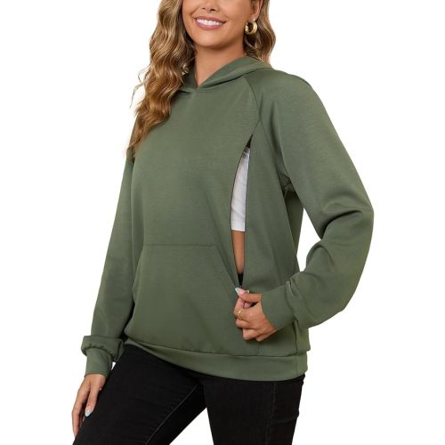 XS Nursing Sweatshirt Hoodie for Breastfeeding with Hidden Zippers Maternity Breast Pumping Tops Kangaroo Pocket