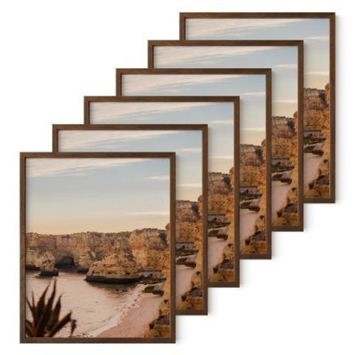 Haus and Hues Set of 6 Picture Frame with Plexiglass Cover, Walnut Oak, 11x14