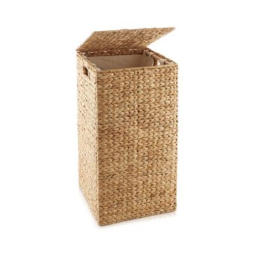 Laundry Hamper with Lid and Removable Liner Bag - Natural, Woven Water Hyacinth Square Laundry Basket for Clothes