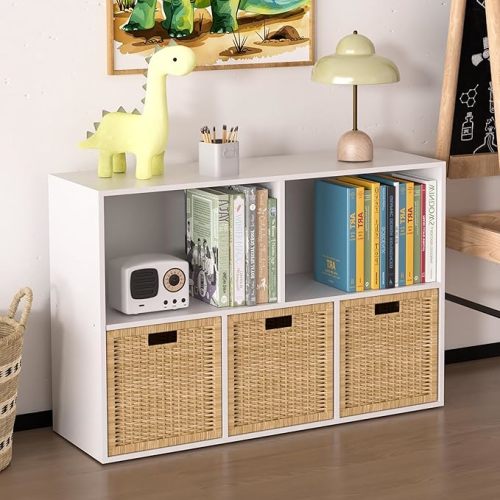 Wooden 5 Cube Storage Organizer with Closed Back Panel,White Cube Shelf Cubby Storage Organizer with Compartments for Living,Bookshelf, Easy to Install (White, 5 Cube-11in)