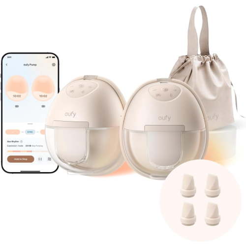 eufy Heated Wearable Breast Pump S1 with Duckbill Valvue (4-Pack), Hands-Free Breast Pump with Industry-Leading HeatFlow™ Tech, App-Controlled OptiRhythm™, Hospital-Grade Suction and Leakproof