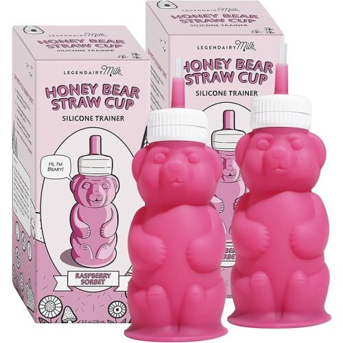 Legendairy Milk Honey Bear Straw Cup Silicone for Babies (Pink), 8 oz. Dishwasher Safe Baby Straw Cup, Food Grade Silicone, Honeybear Sippy Cup for Ages 4+ Months (Pack of 2)
