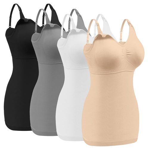 Angelhood Maternity Nursing Tank Tops for Breastfeeding,Womens Nursing Maternity Cami Built in Bra Sleep Bra