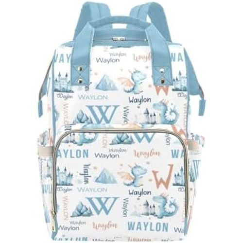 Personalized Dragon Diaper Bag for Baby Boys, Custom Large Capacity Diaper Backpack with Name for Mom, Customized Multifunctional Women Daypack Nappy Bag for Travel, Shower Gifts for Newborn