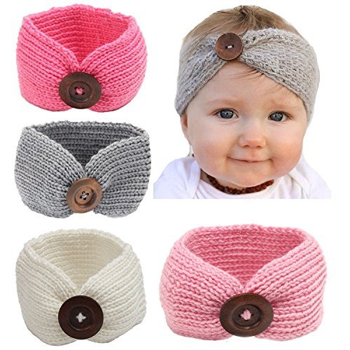 QandSweet Baby Turban Head Wrap Headbands Girl Knitting Button Hairbands