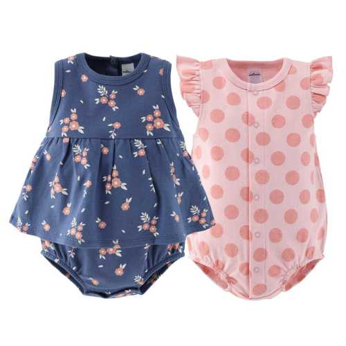Navy Floral Baby Girl Rompers, 2 Pack