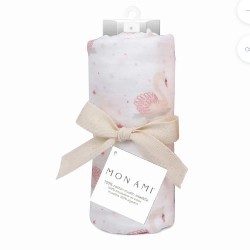 French Swan Muslin Swaddle Blanket