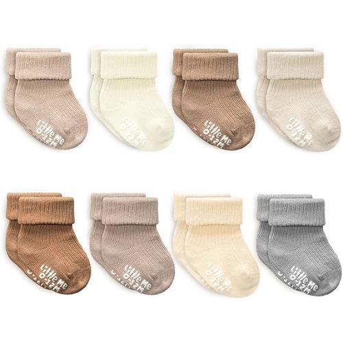 Little Me Baby Socks 16 Pairs | 61% Organic Cotton | Sizes 0-12M & 12-24M | Seamless Toe & Anti-Slip Gripper Sole