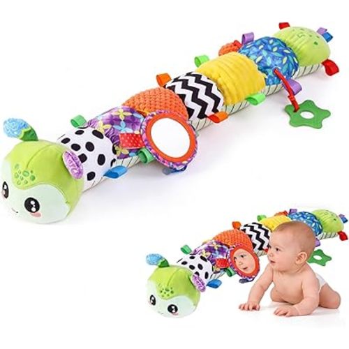 Baby Toys 0-6 Months, Musical Toys for Green Caterpillar, Infant Stuffed Animal Soft Sensory Toys with Crinkle、 Rattles and Textures, Tummy Time Toys for Newborn Boys Girls 0 3 6 12 Months