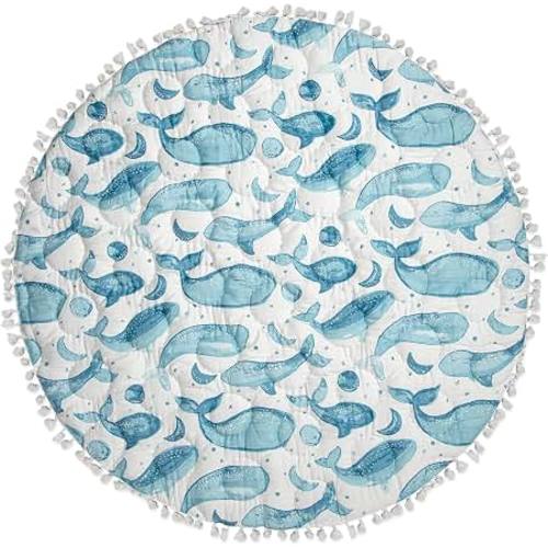 Crane Baby Play Mat, Floor Mat for Babies and Toddlers, 40" x 40", Whale Print