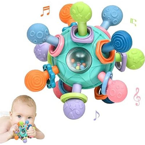 Baby Montessori Teething Toys for 0-6 6-12 Months BPA Free Sensory Toys for Babies 0 3 6 9 12 18 Months Newborn Infant Learning Developmental Chew Rattle Toys Shower Gifts for 1 2 Year Old Girls Boys