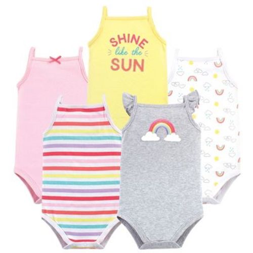 Hudson Baby Infant Girl Cotton Sleeveless Bodysuits 5pk, Rainbows, 3-6 Months