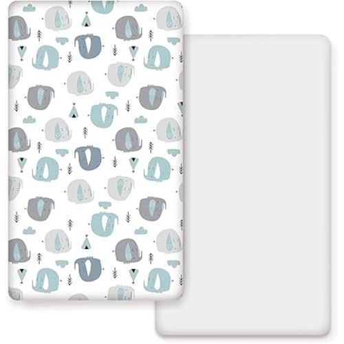 Stretchy Ultra Soft Jersey Knit Fitted Crib Sheets Set 2 Pack,Fits All Standard Crib Mattress Pads, Cute Eelephant for Girls and Boys