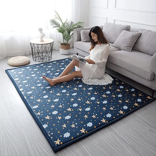 Loartee Coral Velvet Area Rug Memory Foam Living Room Nursery Kids Bedroom Starry Blue 6'7"x7'10"
