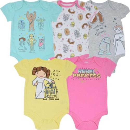 Star Wars Chewbacca Princess Leia R2-D2 C-3PO Newborn Baby Girls 5 Pack Bodysuits Multi