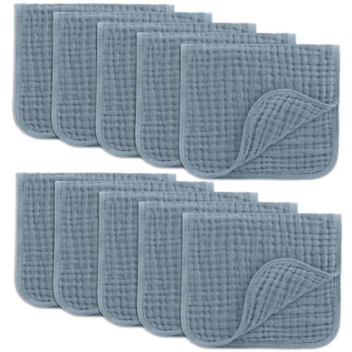 Comfy Cubs Muslin Burp Cloths - Large 100% Cotton, 6 Layers (Pacific Blue, 10-Pack, 20"X10")