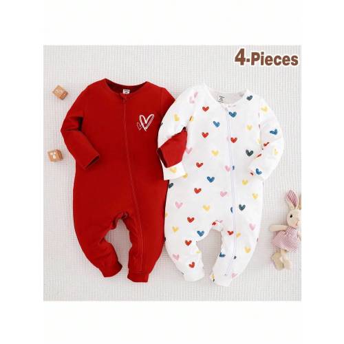 Loomiva 2pcs Newborn Baby Girl Cute Heart Pattern Knitted Long Sleeve Romper Set, Autumn/Winter | SHEIN USA
