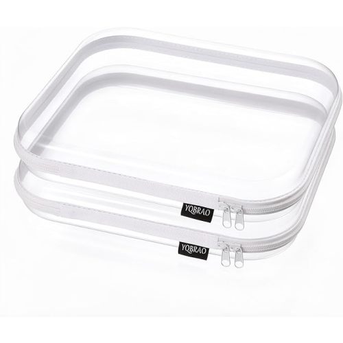 YQBRAO 2-Pack Medium Clear Hard Shell Zipper Case White, 1.2mm Heavy-Duty Crush-Proof Makeup Bag, Versatile Diaper Bag Organizer Pouches, Rigid Clear Zipper Pouches for Toiletries, Tech & Daily Carry