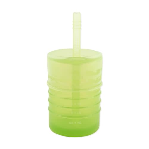 Bumkins Baby and Toddler Cups, Sippy Cup with Straw, Spill Proof, Transition Cup for Babies Age 1 Year, Safely Sip from Lid or Straw, First Year Supplies, Platinum Silicone, Holds 7oz, Sage Green