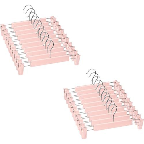 Skirt Hangers 20 Pack, Pants Hangers with Clips，360 ° Swivel Hook Space Saving Hangersfor Pants, Skirts, Clothes, Jeans，Pink