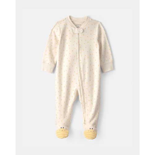 Baby Girl Bee 100% Cotton 2-Way Zip Sleep & Play Pajamas - Cream