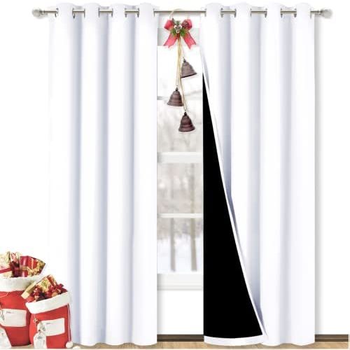 NICETOWN 100% Blackout Window Curtain Panels, Heat and Full Light Blocking Drapes with Black Liner for Nursery, 84 inches Drop Thermal Insulated Draperies (White, 2 Pieces, 52 inches Wide Each Panel)