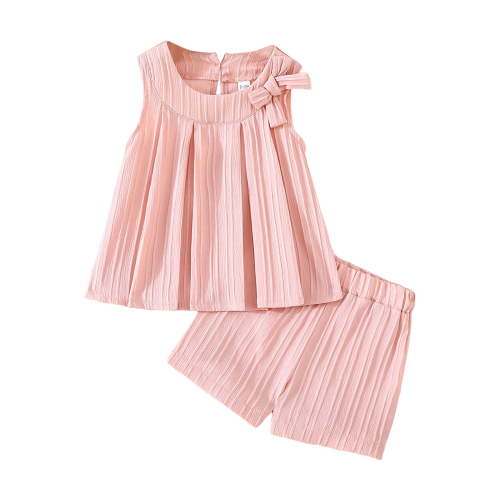 UAYOTSE Baby Girl Comfortable and Breathable Set Solid Color Bow Sleeveless Top Shorts Two Piece Set,Sizes 9-12 Months