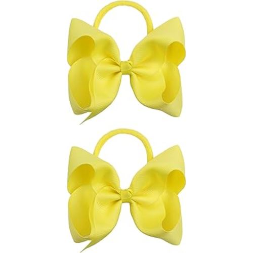 2Pcs 6 Inches Ribbon Baby Girls Headbands Infant Elastic Hairbands Large Cheer Bow Hair Band Accessories for Child Toddlers Girls (Yellow)