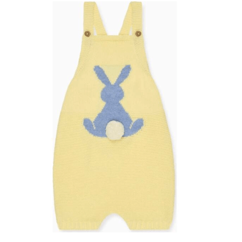 Lemon Crispa Cotton Bunny Baby Knitted Dungarees - La Coqueta | Maisonette