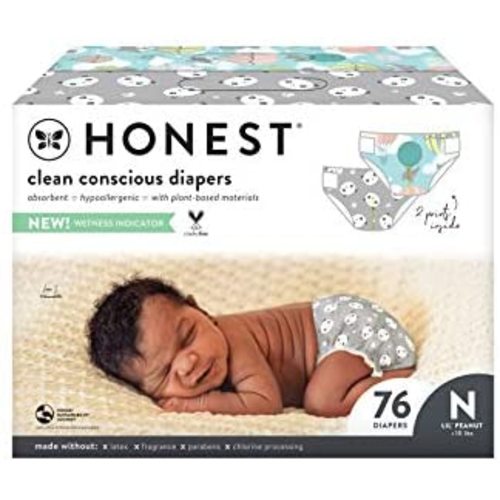 HONEST The Company, Club Box, Clean Conscious Diapers, Above It All + Pandas, Size Newborn, 76 Count (Packaging + Print May Vary)