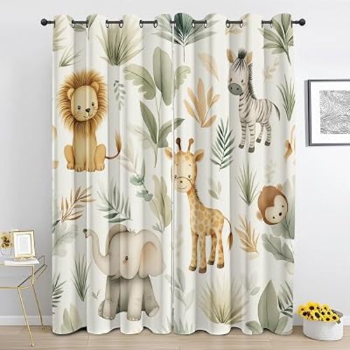 Safari Animals Curtains for Kids Room Nursery